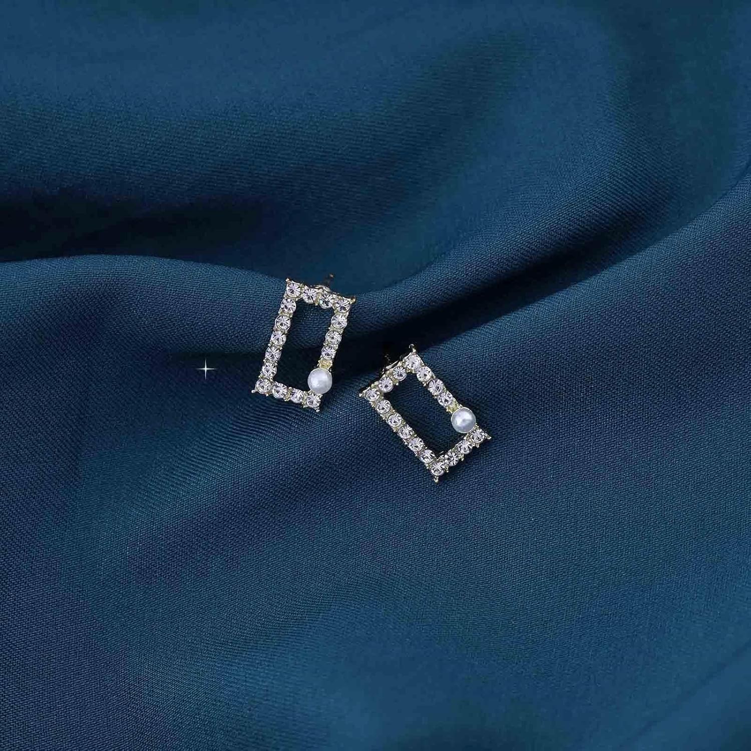 Boho Crystal Square Earrings Hollow Square Stud Earrings Square Rectangle Earrings Sparkly Pearl Square Post Earrings Jewelry for Women - Image 6