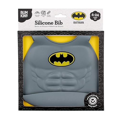 Miniatura 6 de Bumkins Babero de silicona, babero DC Comics, babero para bebé, impermeable, limpiar con limpiar, resistente a las manchas y al olor, 6-24 meses,