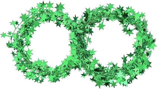 Star Tinsel Garlands with Wire, 25FT Star Brace Garlands for Home Wedding Birtahday Party Decorations Xmas Trees Decor(Green)