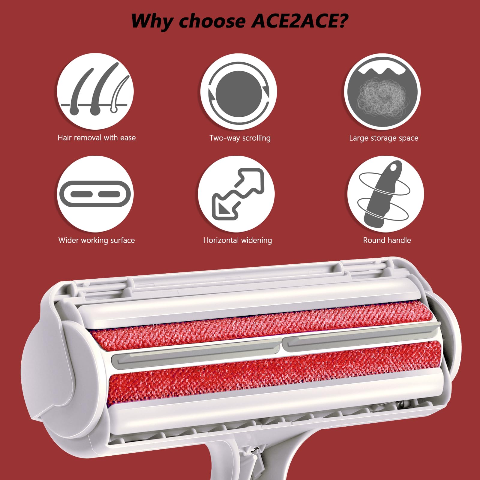 ACE2ACE Rullo Togli Peli Animali, Spazzola Togli Peli Animali, Lint Rullo Spazzola per Cani e Gatti, Animali Domestici peli Rimozione, Rimuovi la Pelliccia su Piace Cuccia, Tappeti e Divani-Rosso