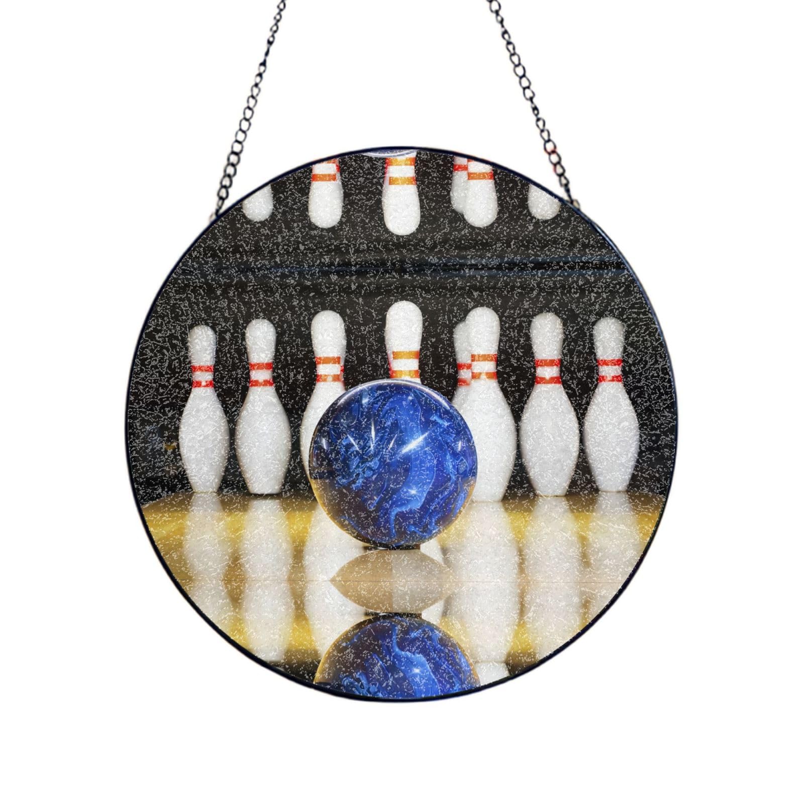 Phayah Bowling Print Glass Window Hanging Round Suncatcher Glass Ornament Garden Wall Fence Decorations Indoor Outdoor 8in（20cm）