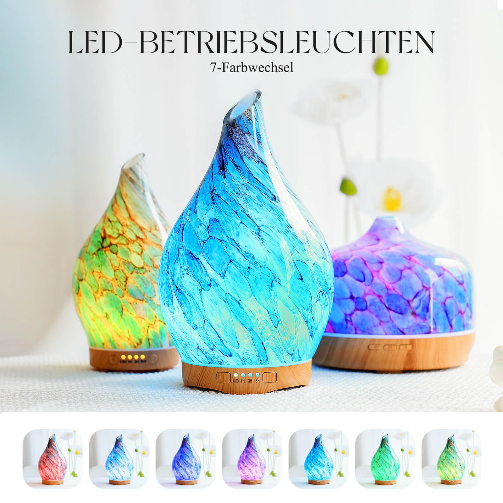 Diffusore Aromi E Umidificatore 100ml Porseme - Ultrasuoni Silenzioso Con 7 LED Colorati E Timer, Design Aladdin Oro Rosa - Foto 6