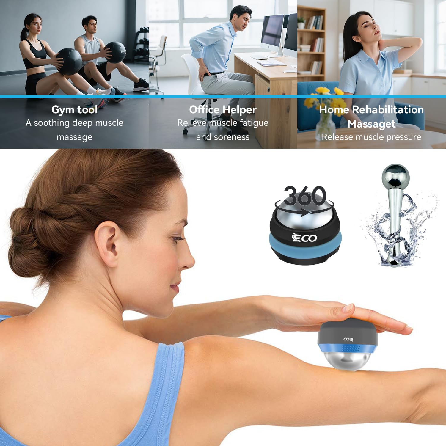 unitedessentialgoods Cryosphere Cold Massage Roller Ball – Ice Cold and Hot for Deep Tissue and Sore Muscle Relief of Stiffness and Stress, Body, Neck, Back, Foot, Plantar Fasciitis, Gifts for Him 4