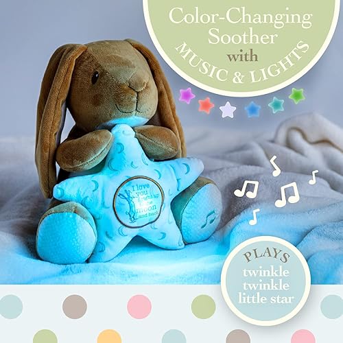 Miniatura 2 de KIDS PREFERRED Guess How Much I Love You - Peluche de conejo de liebre marrón nuez con luces calmantes multicolor y estrellas musicales que