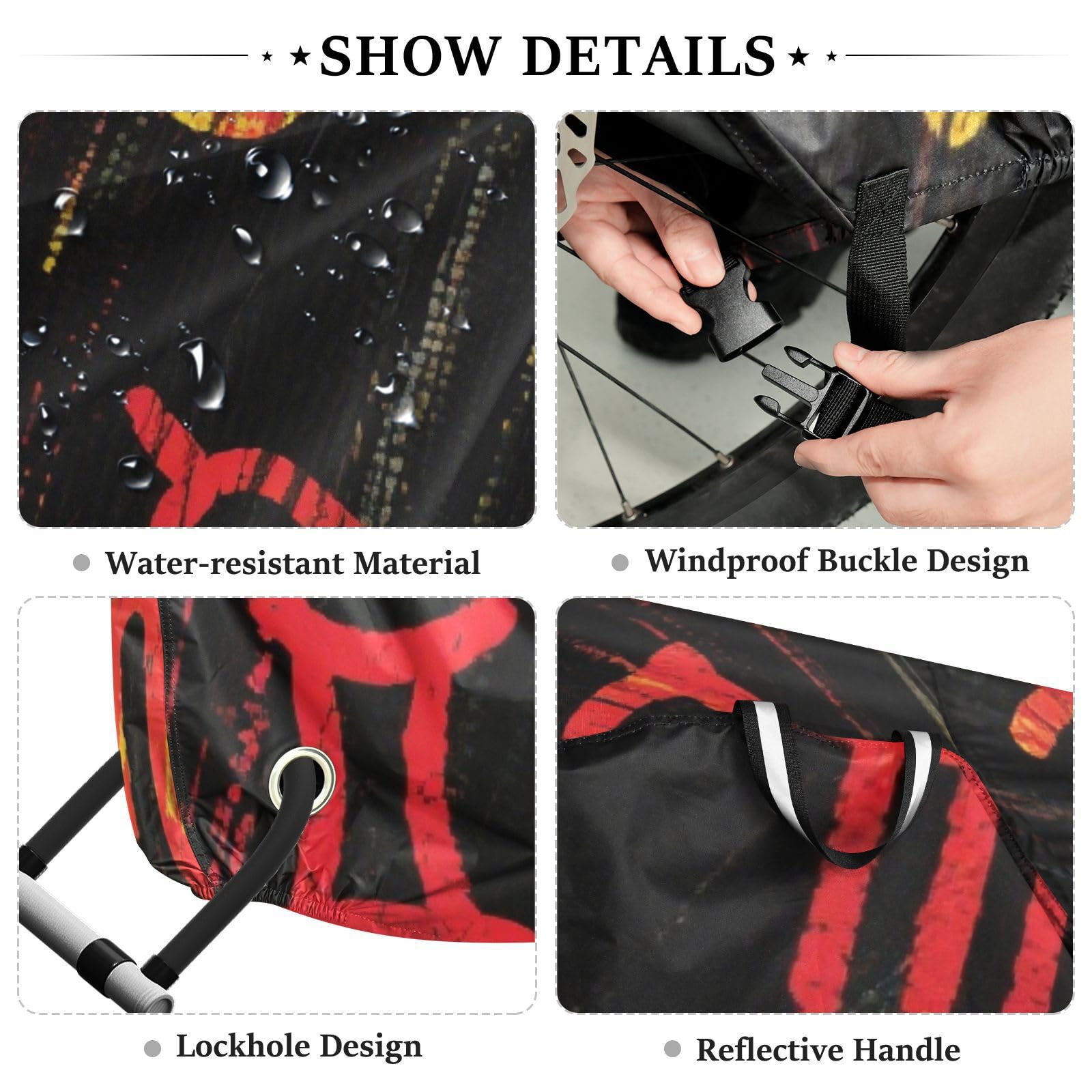 Housse de vélo imperméable avec trous de verrouillage pour intérieur et extérieur - Compatible avec la plupart des vélos d'extérieur - Rouge/noir