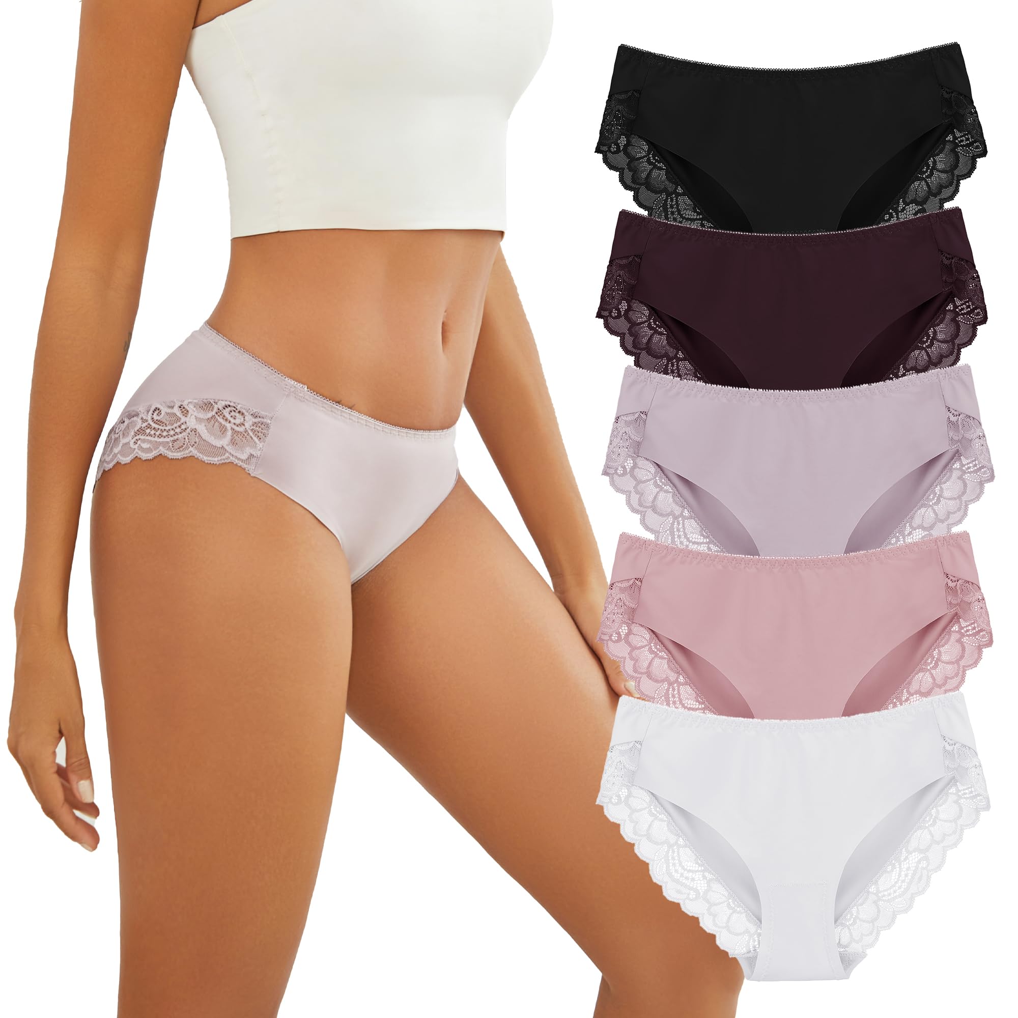 Seamless Cheeky No Show Underwear for Women Sexy Low Rise Bikini Ladies Panties 5 Pack S-L