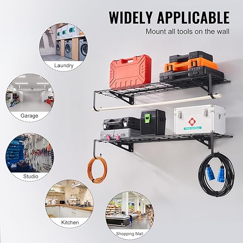 Miniatura 9 de VEVOR Estantería de garaje montada en la pared, estantes resistentes de 1 x 4 pies, estante de almacenamiento flotante de capacidad de carga de 400