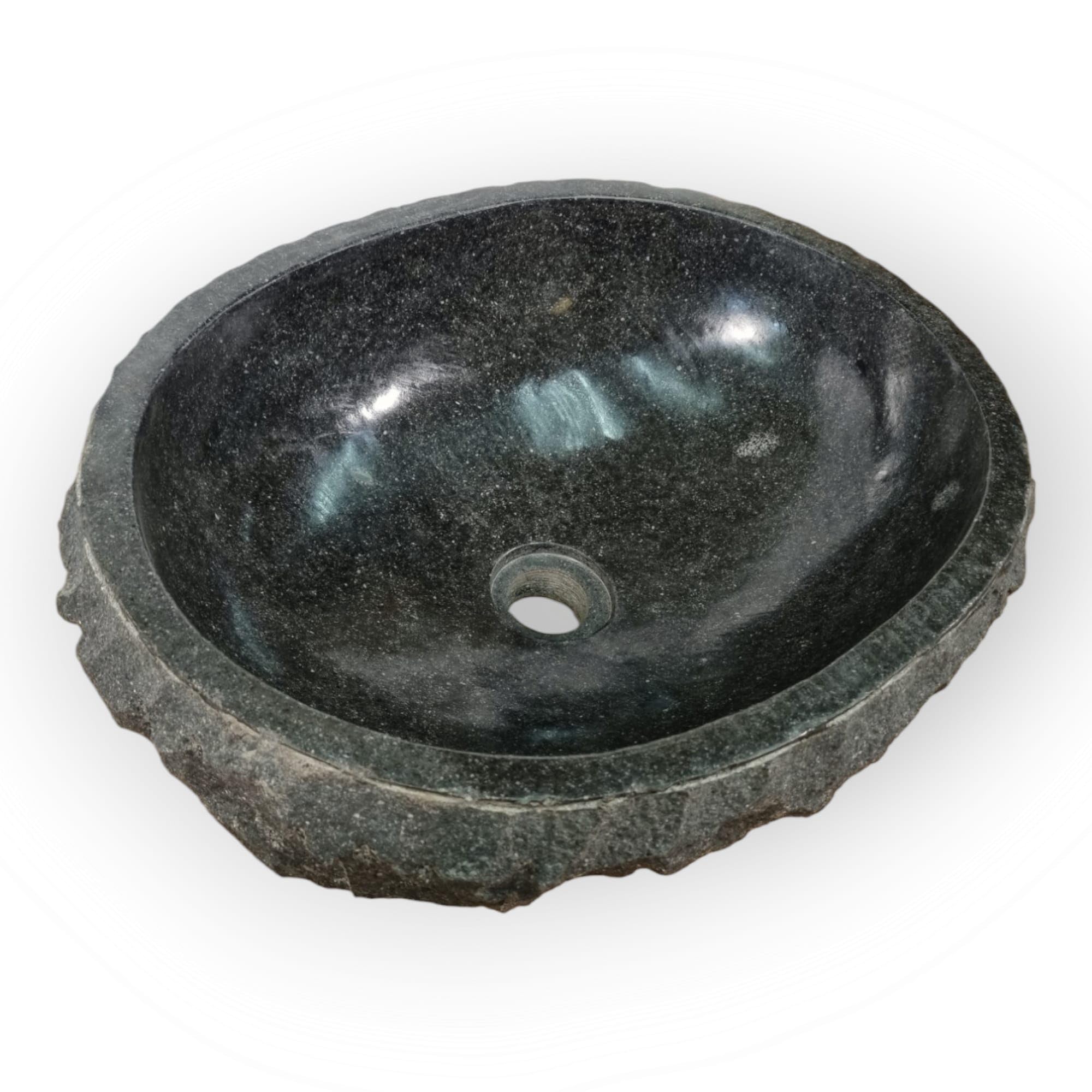 Andesit Marmor Waschbecken Naturstein – schwarzes Aufsatzbecken aus Vulkangestein, oval, handgefertigt, 45 cm, Indonesien