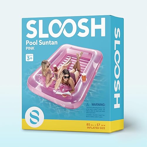 Miniatura 7 de SLOOSH Flotador inflable para adultos, con almohada, 216 x 145 cm, 4 en 1 balsa estilo tina bronceadora, camastro para tomar el sol, para fiestas