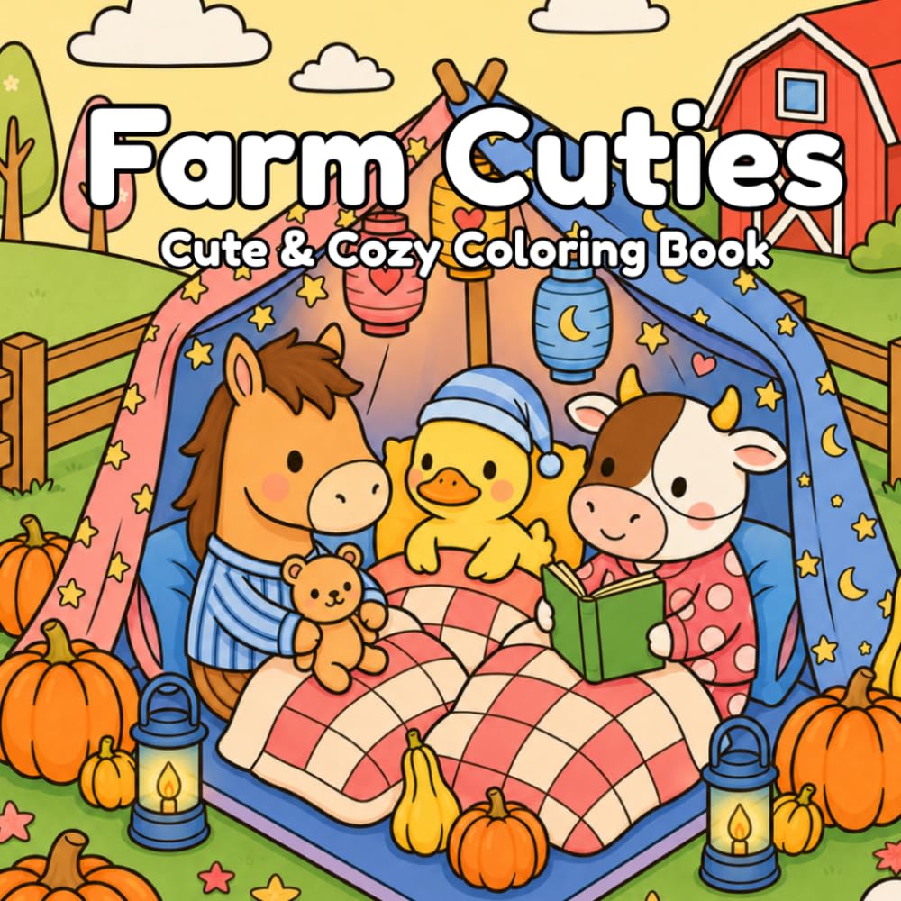 Farm Cuties: Coloring Book for Adults and Teens Featuring Adorable Cow Friends and Animal Characters in Cozy Farm Scenes for Relaxation