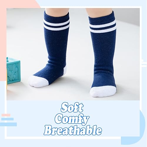 Miniatura 3 de Calcetines altos hasta la rodilla para bebé, calcetines de tubo antideslizantes, 5 pares de calcetines de agarre atlético, niños y niñas