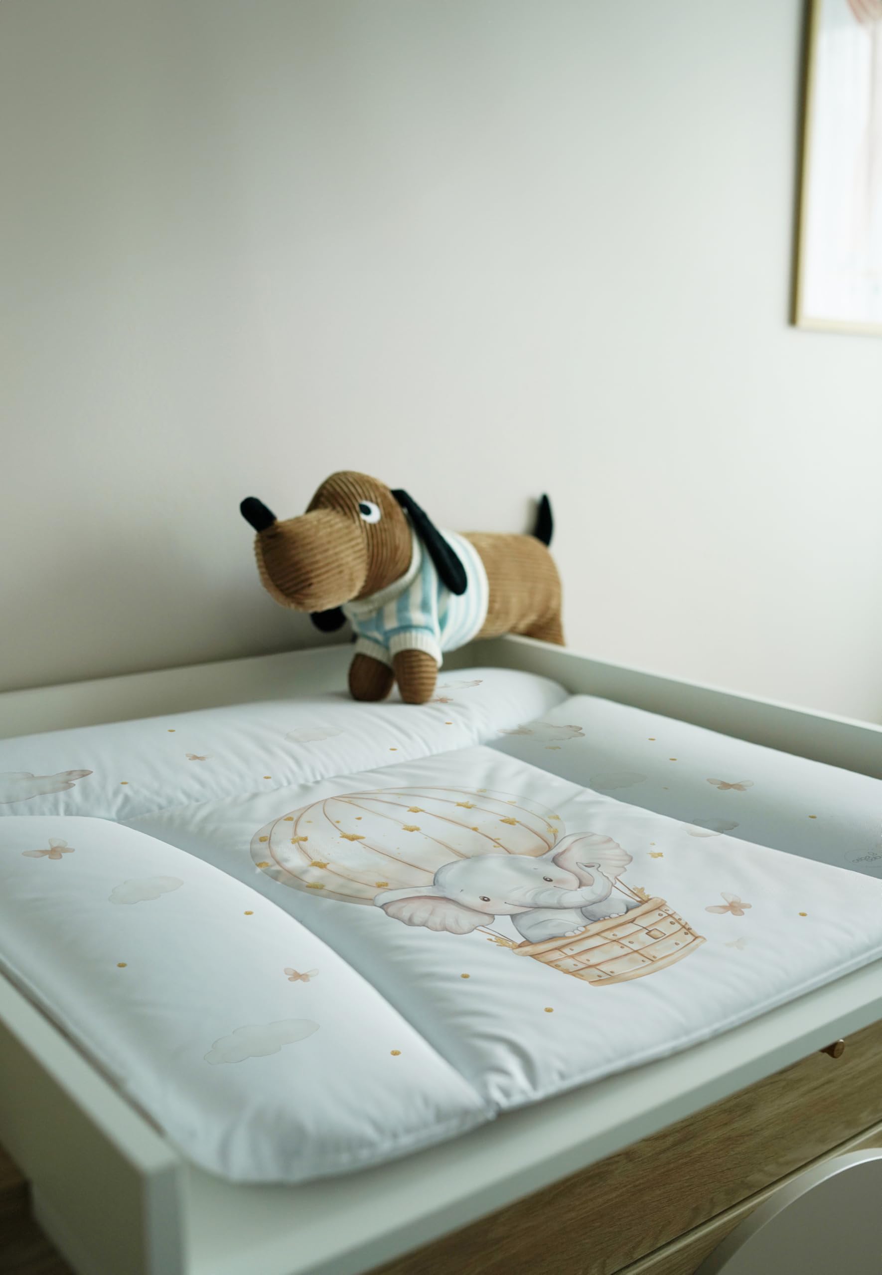 Ceba Baby® weiche Wickelauflage 75x72 cm - Baby Wickelunterlage - Wickeltischauflage für Junge und Mädchen - Wasserdicht, abwaschbar - OEKO-TEX® Standard 100 - Made in EU - Elefant im Ballon