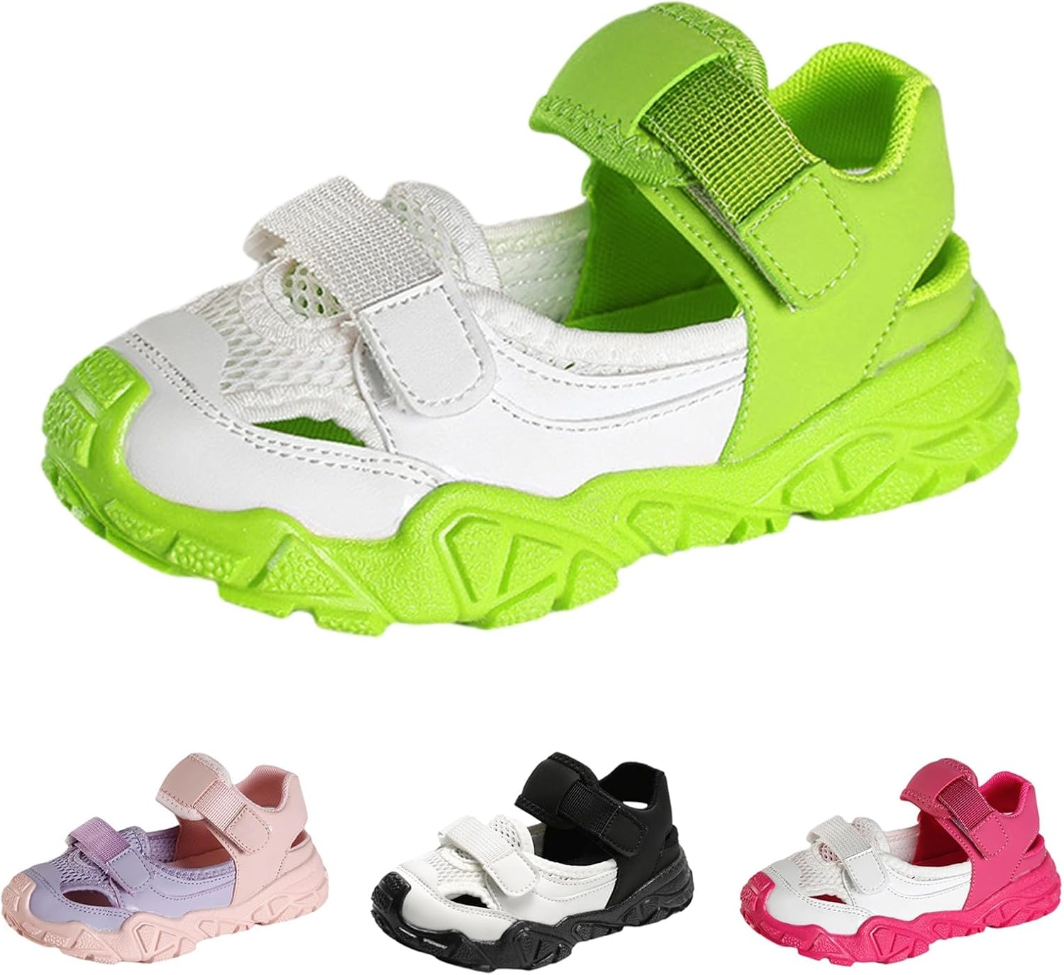 Girls Mesh Breathable Sandals Kids Adjustable Strap Shoes Close Toe Thick Sole Shoes Non Slip Sandals Summer Lightweight Outdoor Sports Shoe Walking Slipper (Green, 2.5 Big Kids)