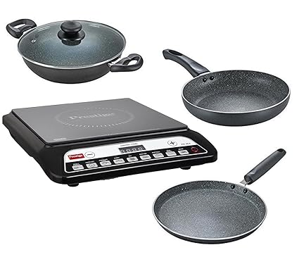Prestige Manual Aluminium Induction Cooktop Pic 20.0 With Omega Deluxe Granite Byk Set 3 Pc Set, 1 Burner, Black