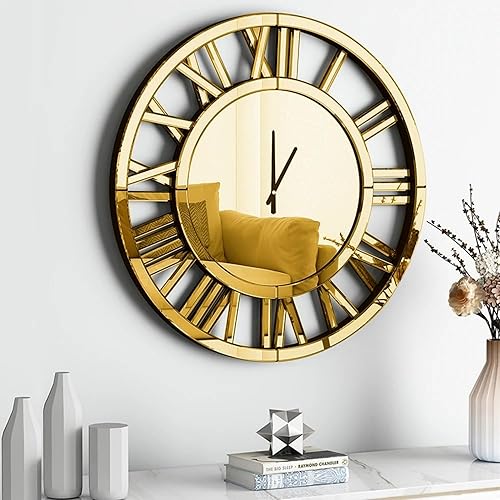 SHYFOY Reloj de pared con espejo de 18 pulgadas, reloj de pared decorativo con números romanos, relojes de pared para sala de estar, cocina,