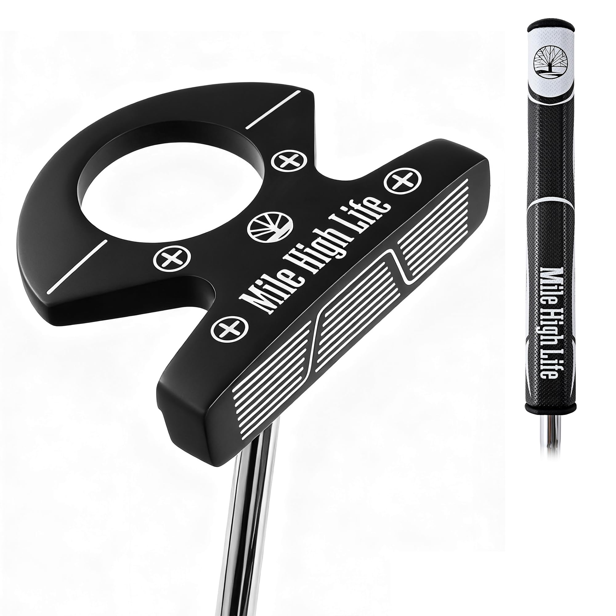 Mile High Life Mens Right Handed Golf Putter Innovative Design w Premium Grip Enhanced Aim Line for Alignment