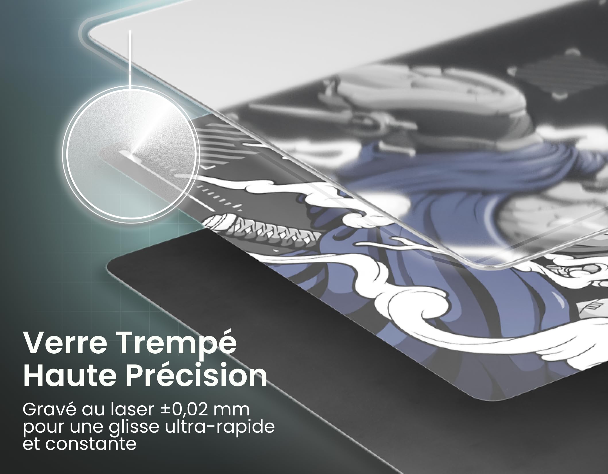 Phantum ZSO-01 - Tapis de Souris Gaming en Verre 490x420mm - Édition Limitée Numérotée - Surface Micro-Gravée Haute Précision - Base Silicone Antidérapante - Glisse Ultra Fluide & Stopping Power