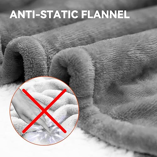 Miniatura 2 de Warm Storm Manta térmica eléctrica tamaño Queen con doble control, franela antiestática y sherpa con calentamiento rápido, 10 ajustes de calor,