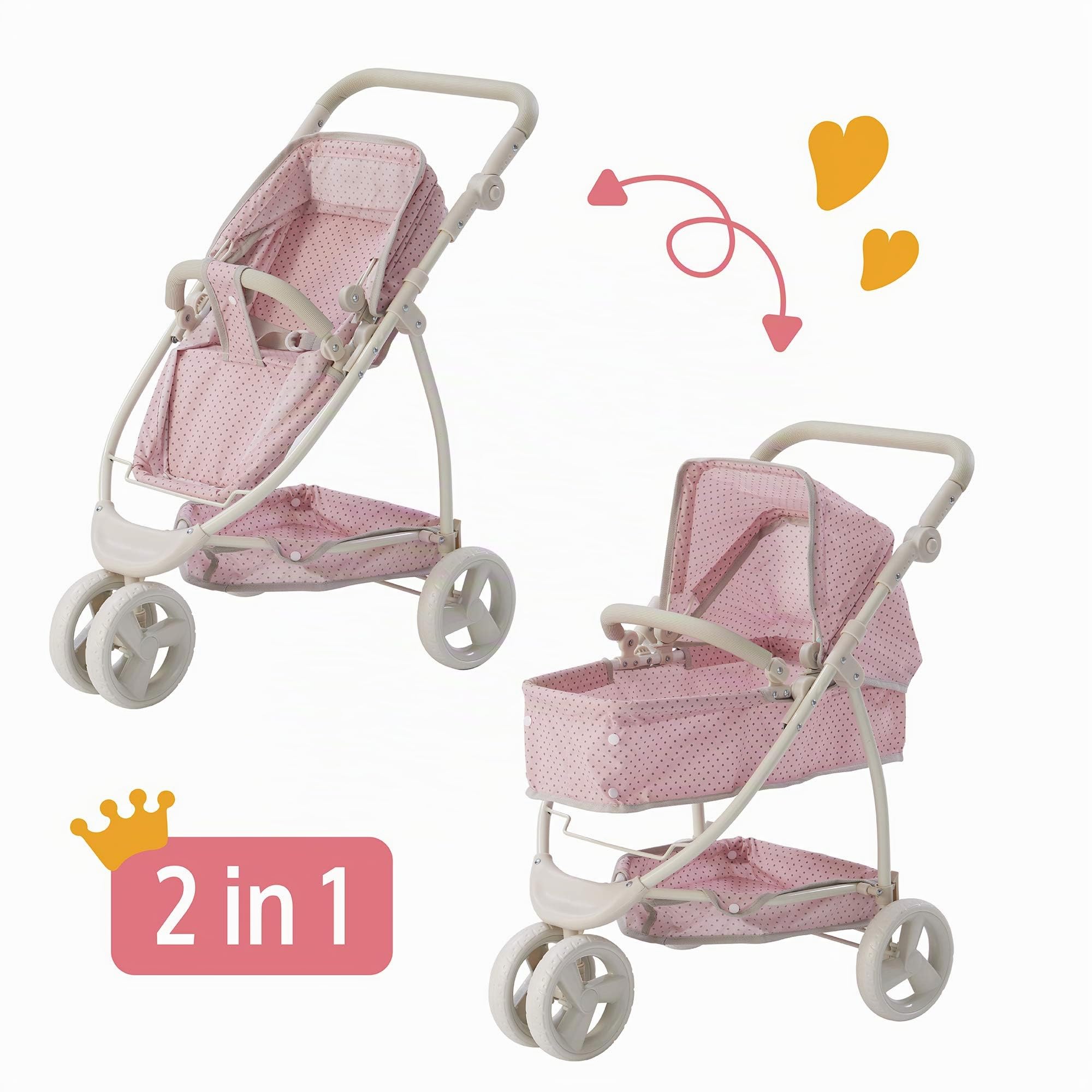 Olivia's Little World 2 in 1 Kinderwagen Puppenwagen Faltbar Rosa/Grau OL-00009