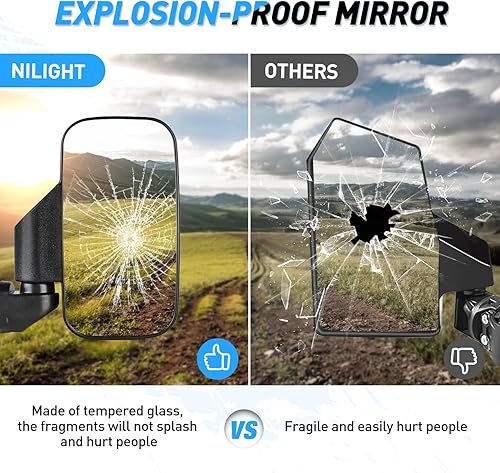 Miniatura 5 de Nilight UTV - Espejos laterales compatibles con Polaris Ranger 1000 Can-Am Defender Maverick Trail Pro-Fit Tubo perfilado ajustable con tubo