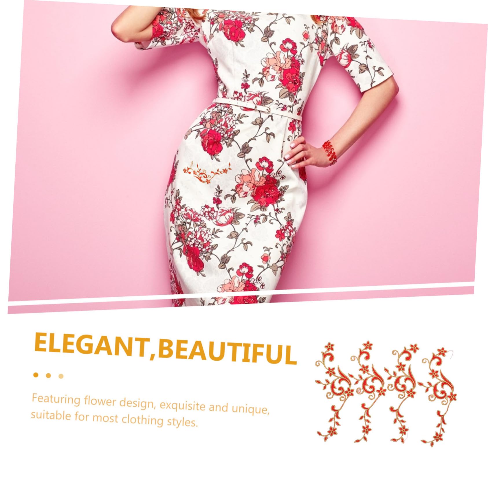 Applikationen für Kleidung, bestickte Blumenaufnäher, bestickte Blumenaufnäher, Zubehör (rot)