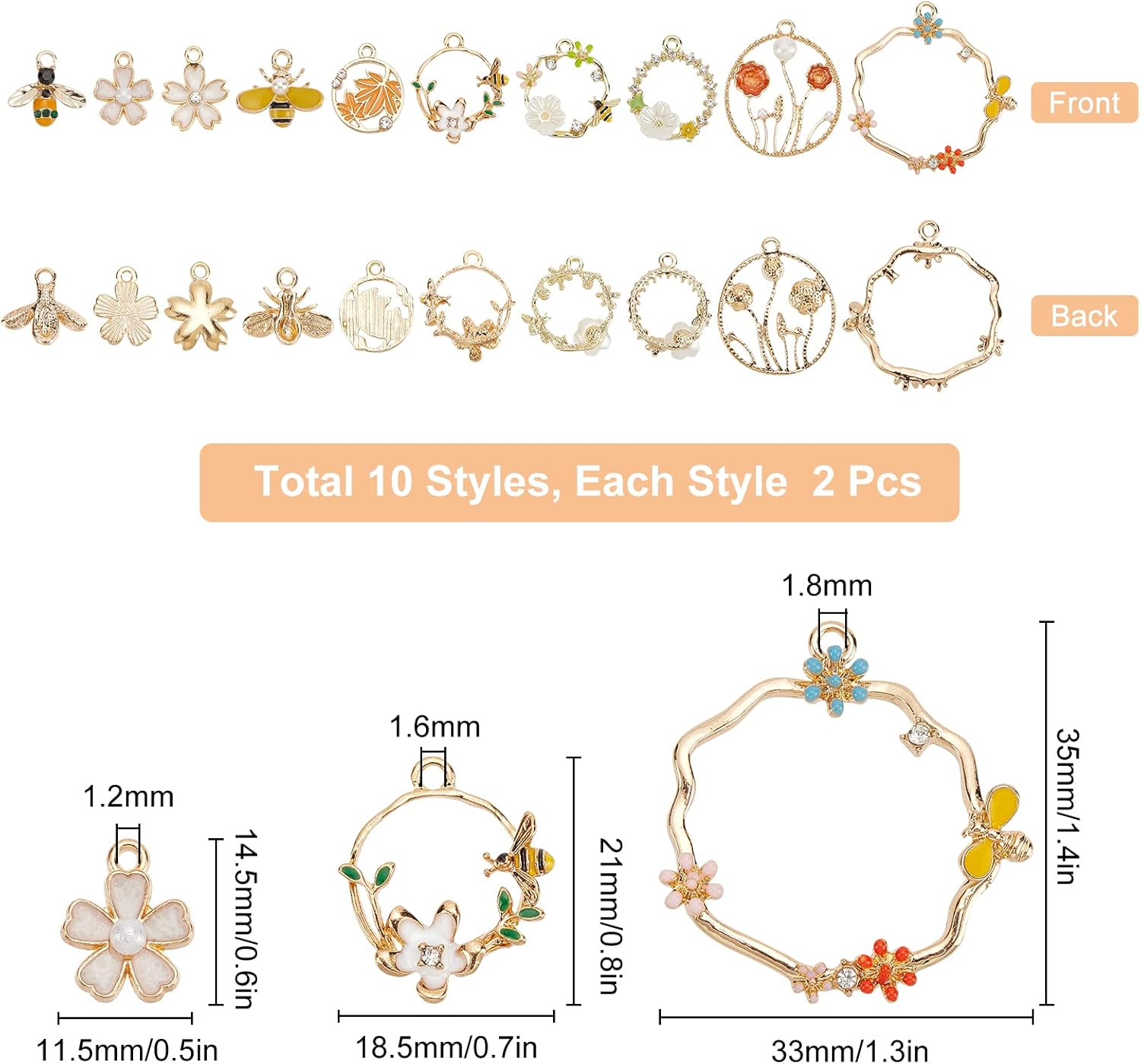 SUNNYCLUE 1 Box 20Pcs 10 Style Enamel Flower Bees Pendant Charms Alloy Eamel Flower Charms with Rhinestone Jewelry Findings for Earring Bracelet Necklace Jewelry Making Supplies Craft - Image 2