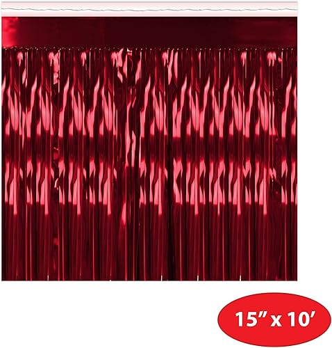 Miniatura 2 de Beistle Cortina colgante de plástico metálico rojo de 15 x 10 pies para decoración de fiestas de cumpleaños, flotadores de desfile, celebraciones