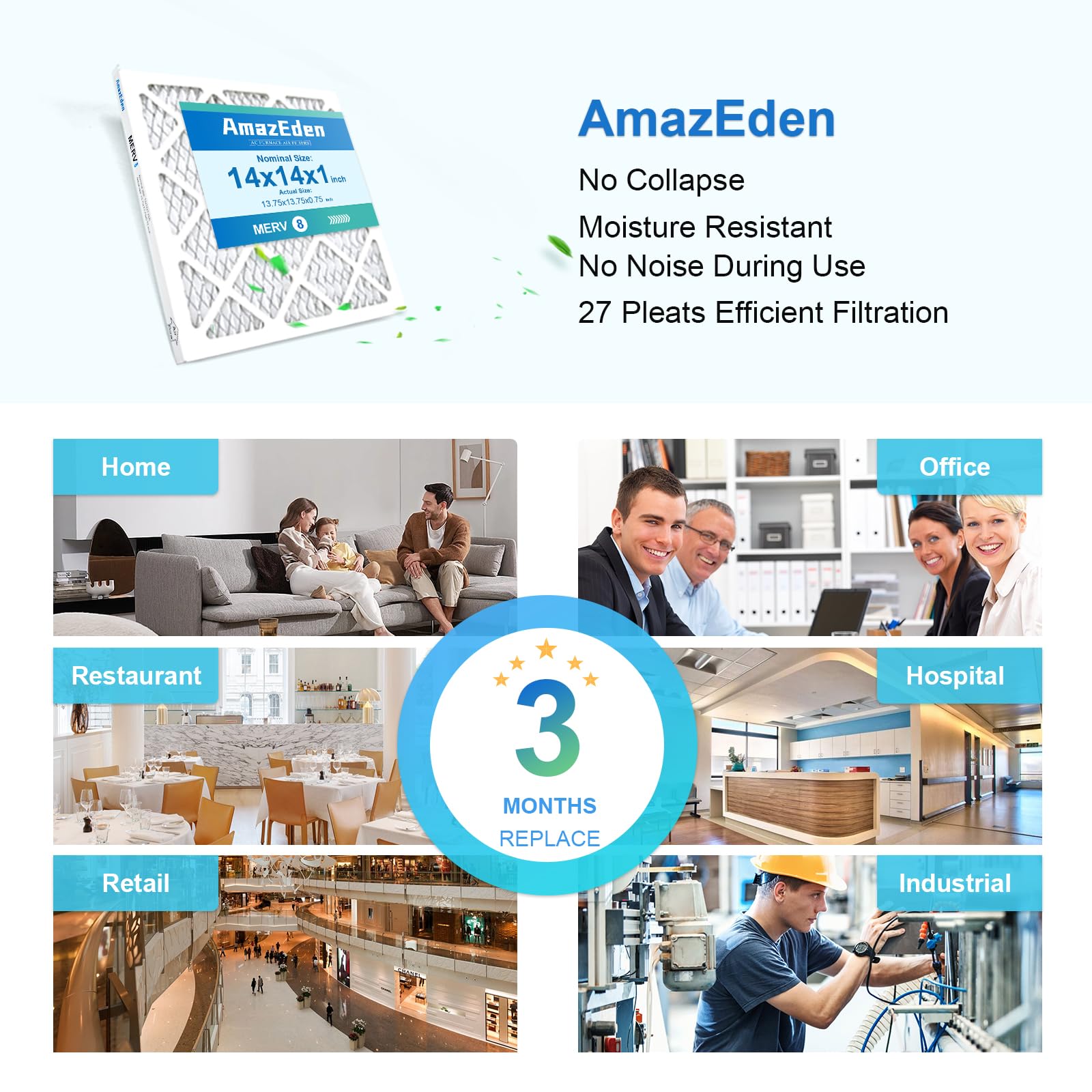 4 Filtres Air AmazEden MPR 600 - 35,6x35,6x2,5cm MERV 8