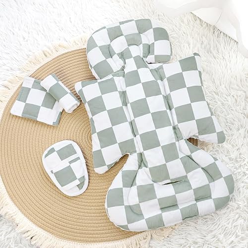 Miniatura 7 de DILIMI Inserto de asiento de automóvil para bebé, soporte para la cabeza del asiento de automóvil con 3 almohadillas de correa, cojín suave