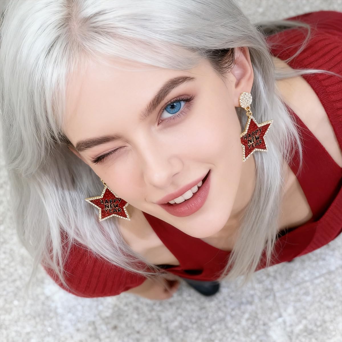 Happy New Year Earrings for Women Rhinestone Star Dangle Earrings Holiday Crystal Star Earrings Party New Year Jewelry Accessory - Image 2