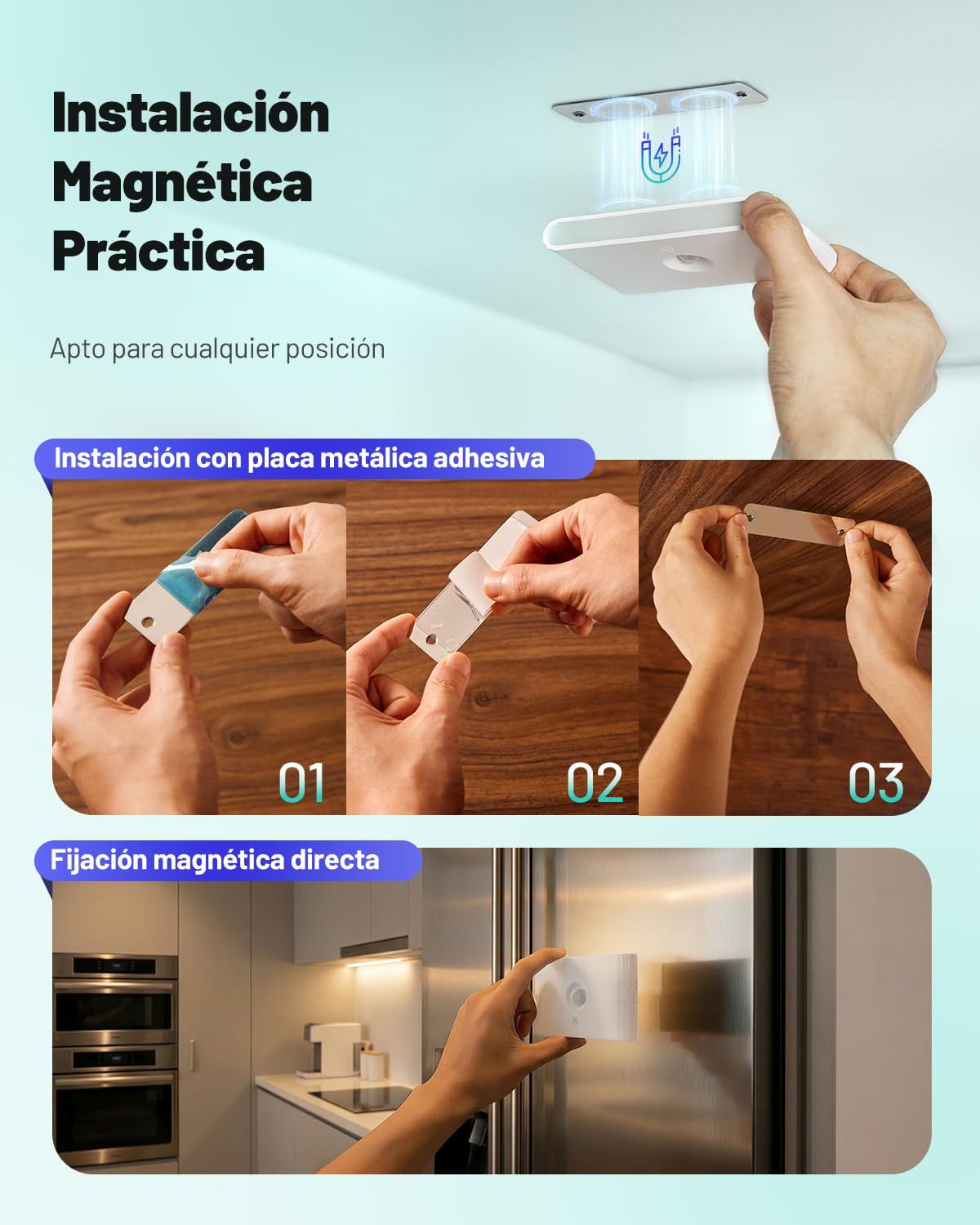 Luz Nocturna con Sensor de Movimiento/Crepuscular a Pilas, Lampara LED Recargable 3 Modos AUTO ON/OFF, Luz Noche Regulable Blanco Cálido/Natural/Frío para Escalera, Pasillo, Cocina, Sótano, 4 Piezas