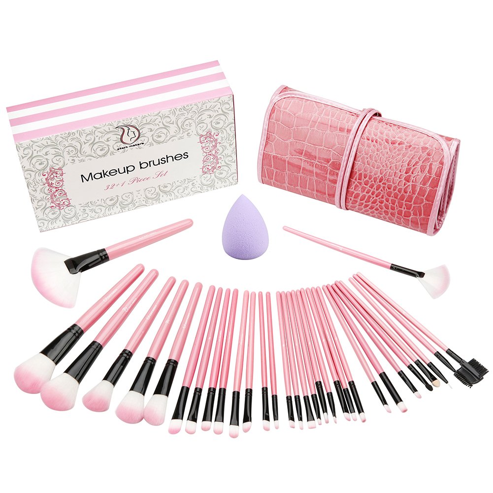 Professional Makeup Brushes Set of 32 PCS Makeup Brush Kit Cosmetics With Leather Organizer Makeup Sponge and Luxury Gift Box