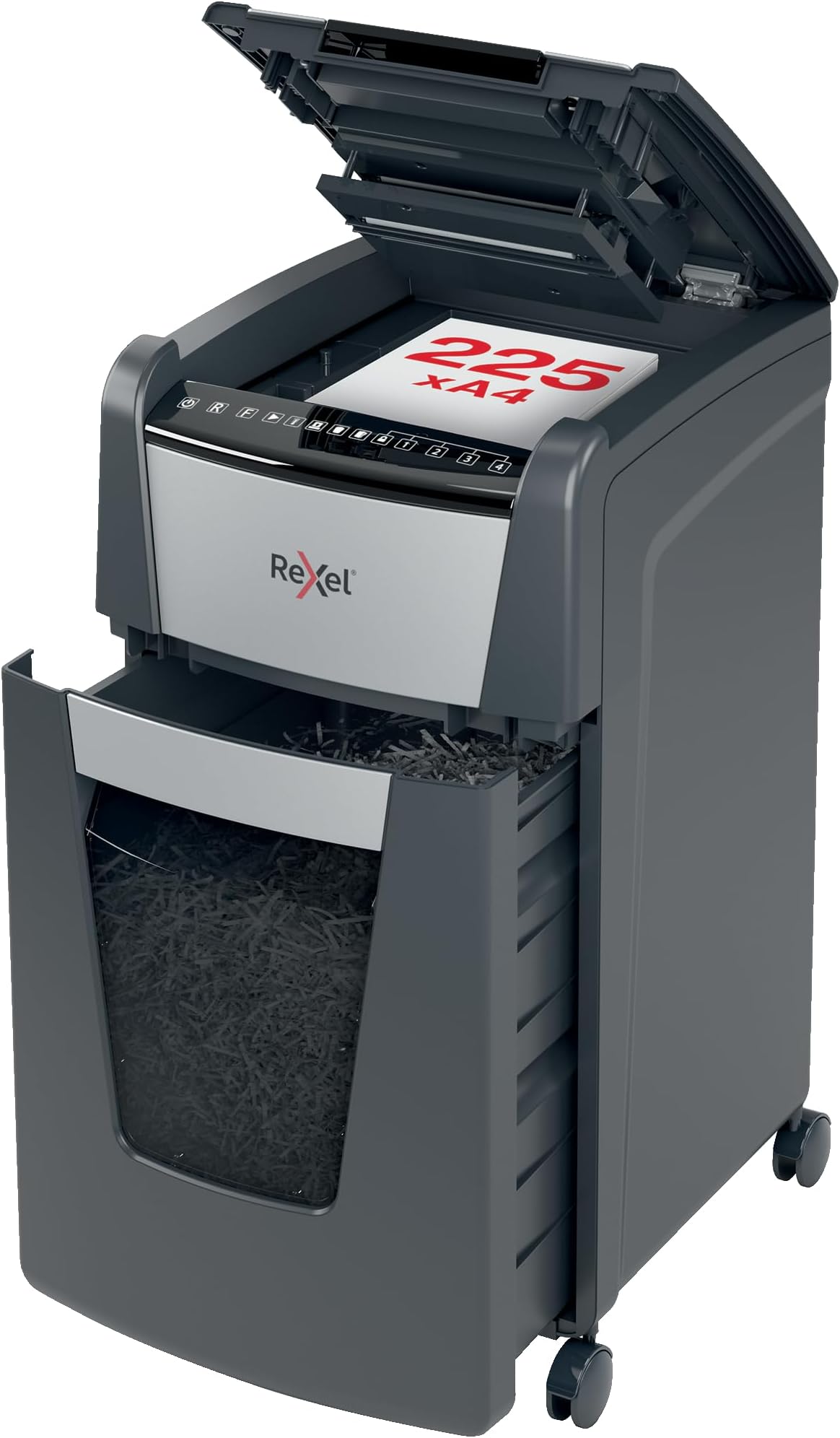 Rexel Optimum Auto Feed+ 225 X Sheet Automatic Cross Cut Paper Shredder, P-4 Security, Small Office Use, 60 Litre Removable Bin, Castor Wheels, 2020225X