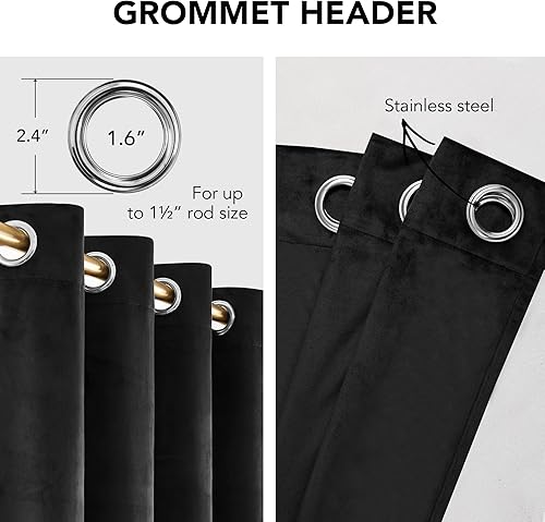 Miniatura 6 de Deconovo Cortinas de terciopelo extralargas 100% opacas con forro negro, elegante decoración del hogar, cortinas de terciopelo con aislamiento