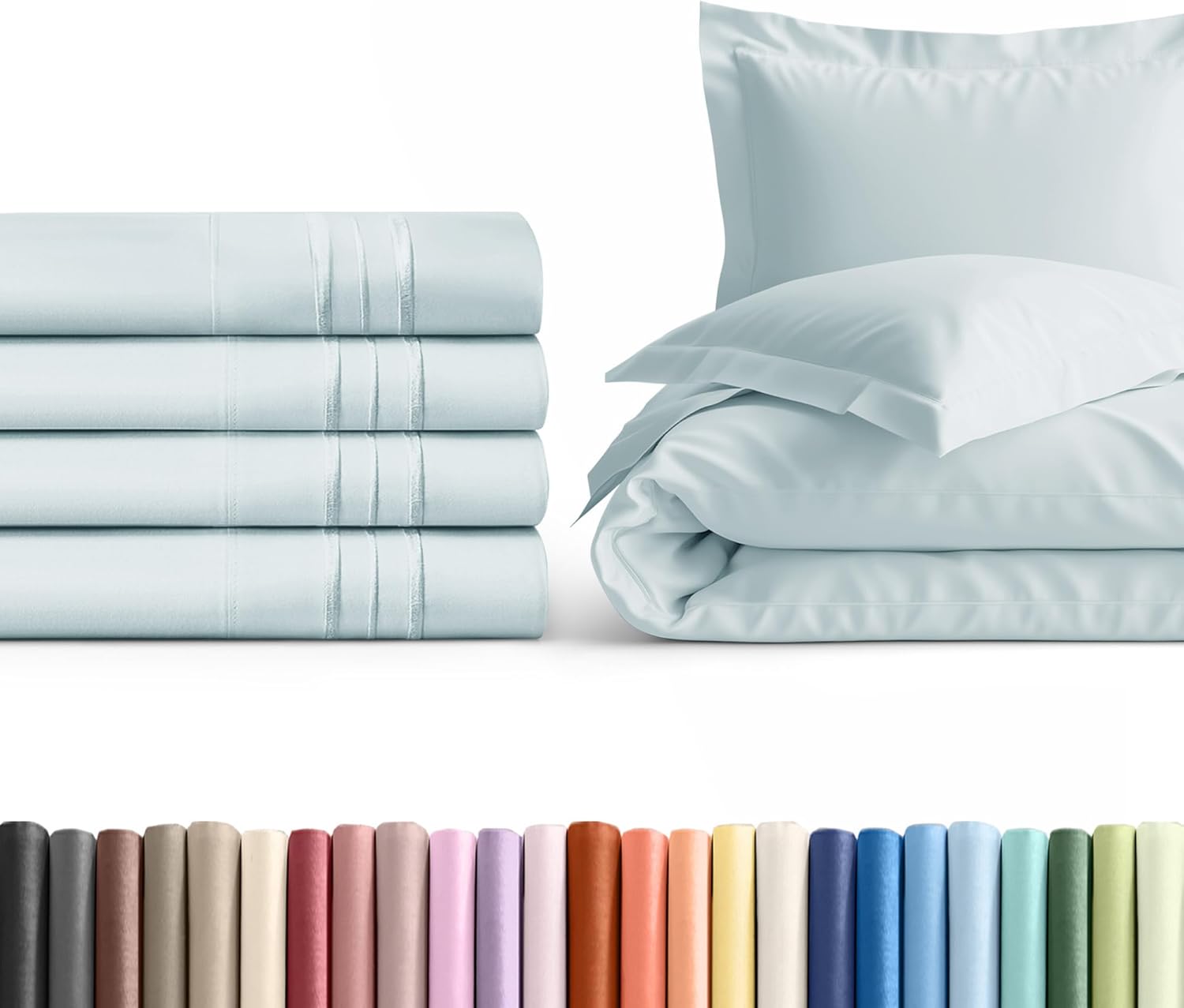 King Pillow Cases Set of 4 with Duvet Cover - Hotel Quality Pillowcase Covers - Comfy Bedding for Women, Men, Kids & Teens - Wrinkle Free Machine Washable Protectors - 4 Piece Set - King Size Ice Blue