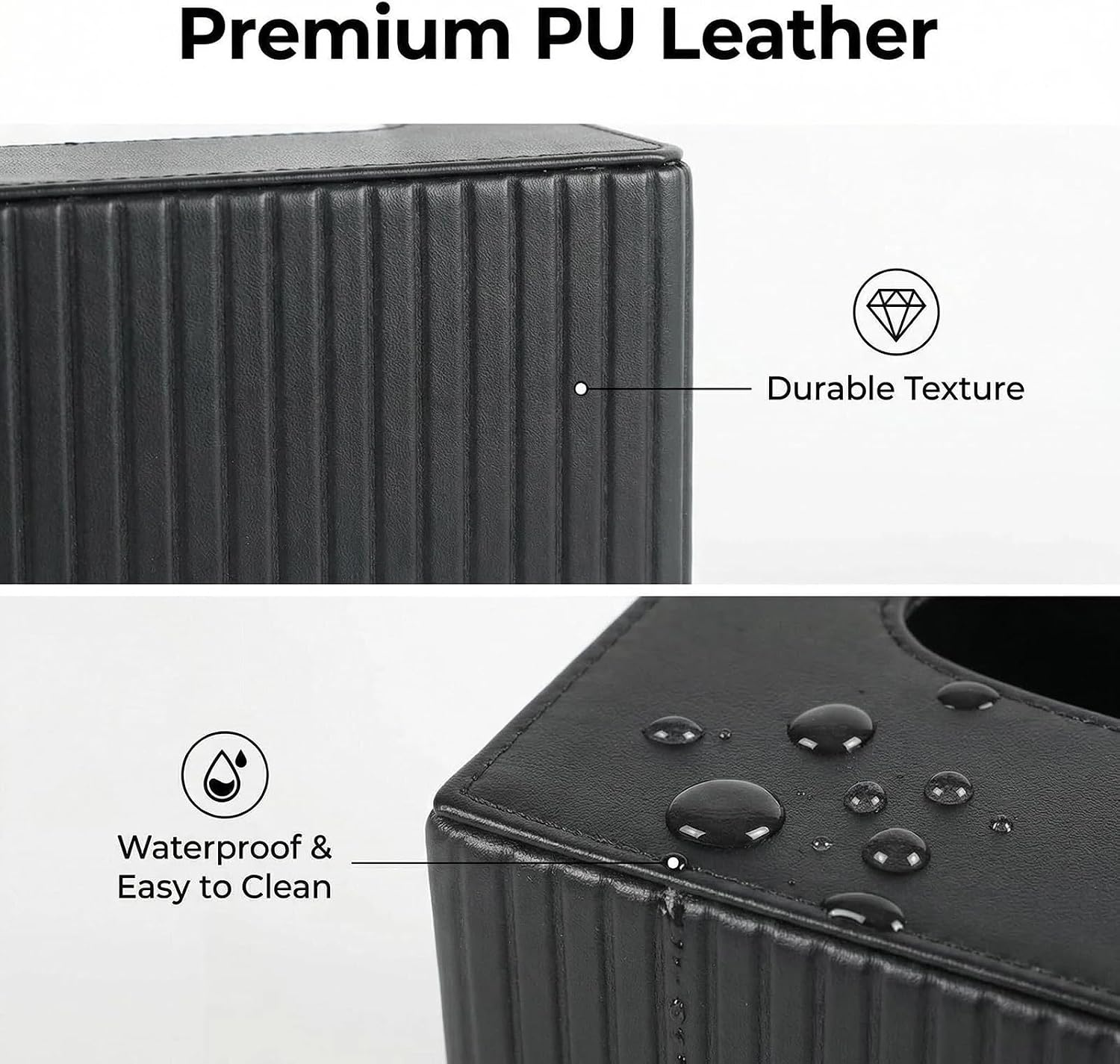 Square PU Leather Tissue Box Cover Holder with Magnetic Bottom Modern Cube Fits for Vanity, Bathroom, Bedroom, Living Room, Office,Nightstand(Black Stripe) image 4