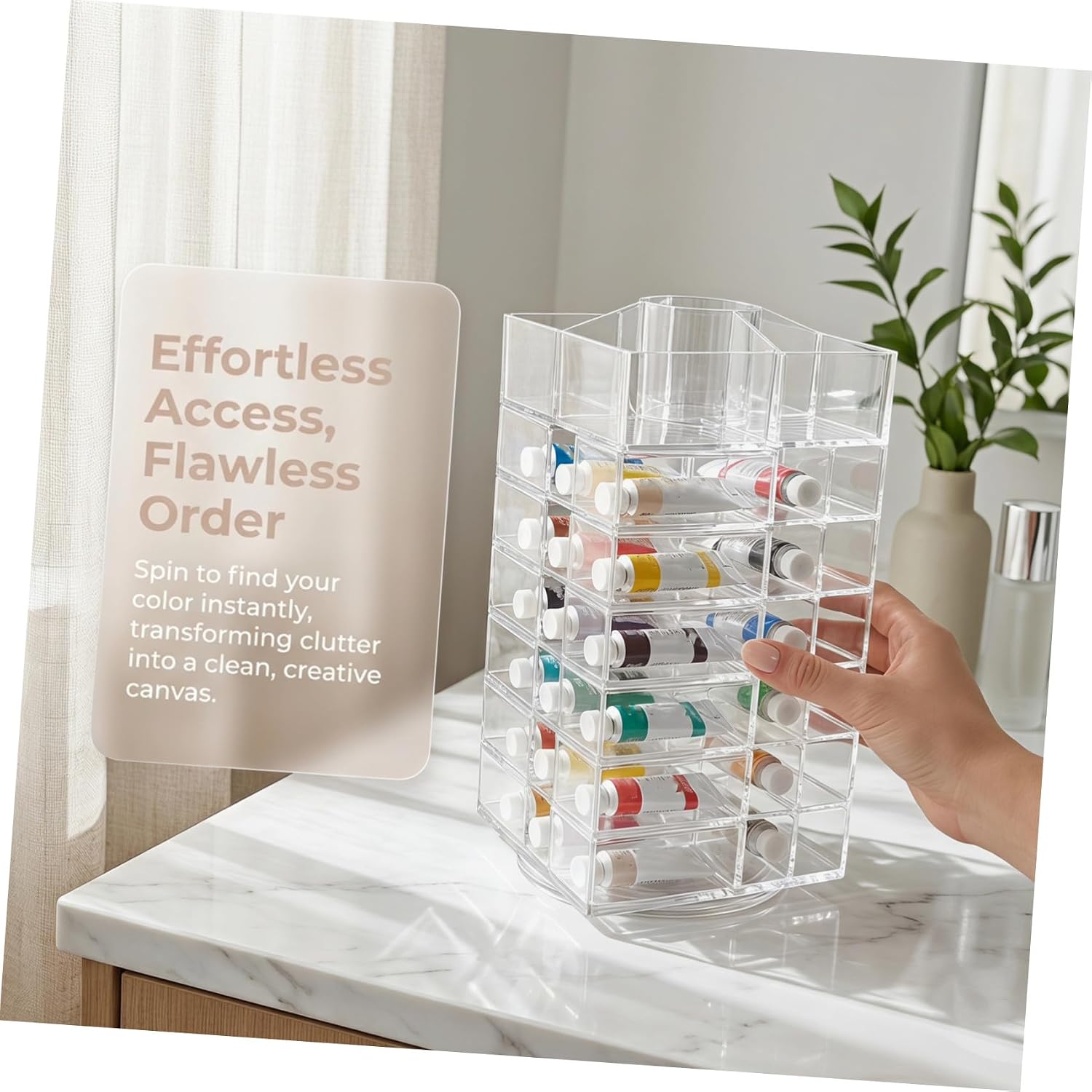 Didiseaon Rotatable Acrylic Paint Storage Rack, 48 Holes Vertical Organizer