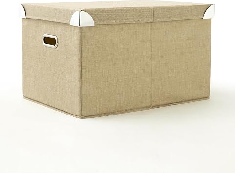 Bagenerous 20 Large Collapsible Storage Bin with Lid, Fabric Linen Closet Organizer Basket with Removable Rigid Bottom Board19.69x13.7812.20",Khaki