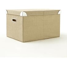 Bagenerous 20 Large Collapsible Storage Bin with Lid, Fabric Linen Closet Organizer Basket with Removable Rigid Bottom Board19.69x13.7812.20",Khaki