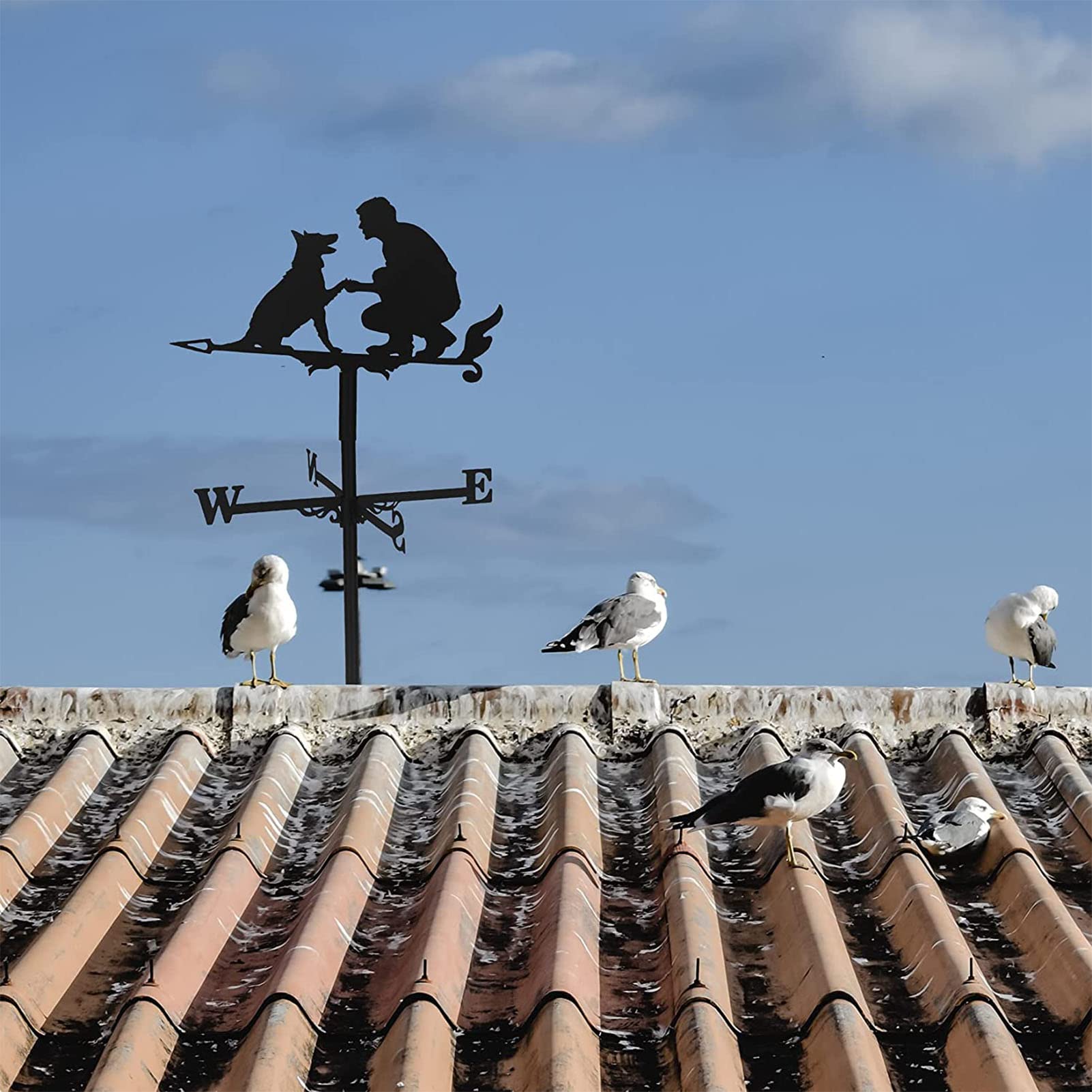 Banderuola Segnavento da Giardino in Metallo, Supporto per Banderuola sul Tetto, Indicatore di Direzione del Vento per Casa, Garage, Cupola, Fienile, Tetto, Patio, Uomo e Cane