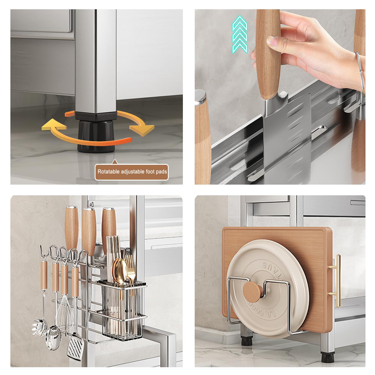 Étagère à épices à 3 niveaux pour comptoir de cuisine, étagère de rangement sur pied, organiseur de bureau, étagères de rangement en acier inoxydable, pour cuisine, salle à manger, B, 50 cm