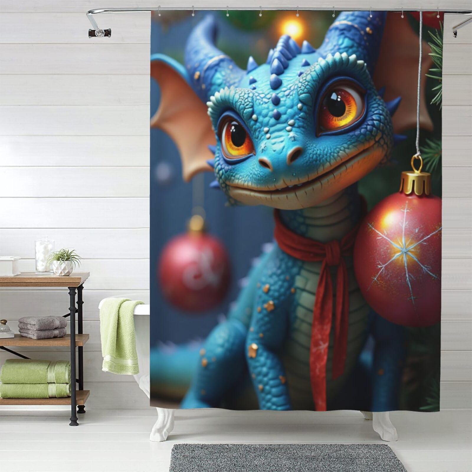 Rideau de douche opaque anti-regards motif dragon mignon de Noël