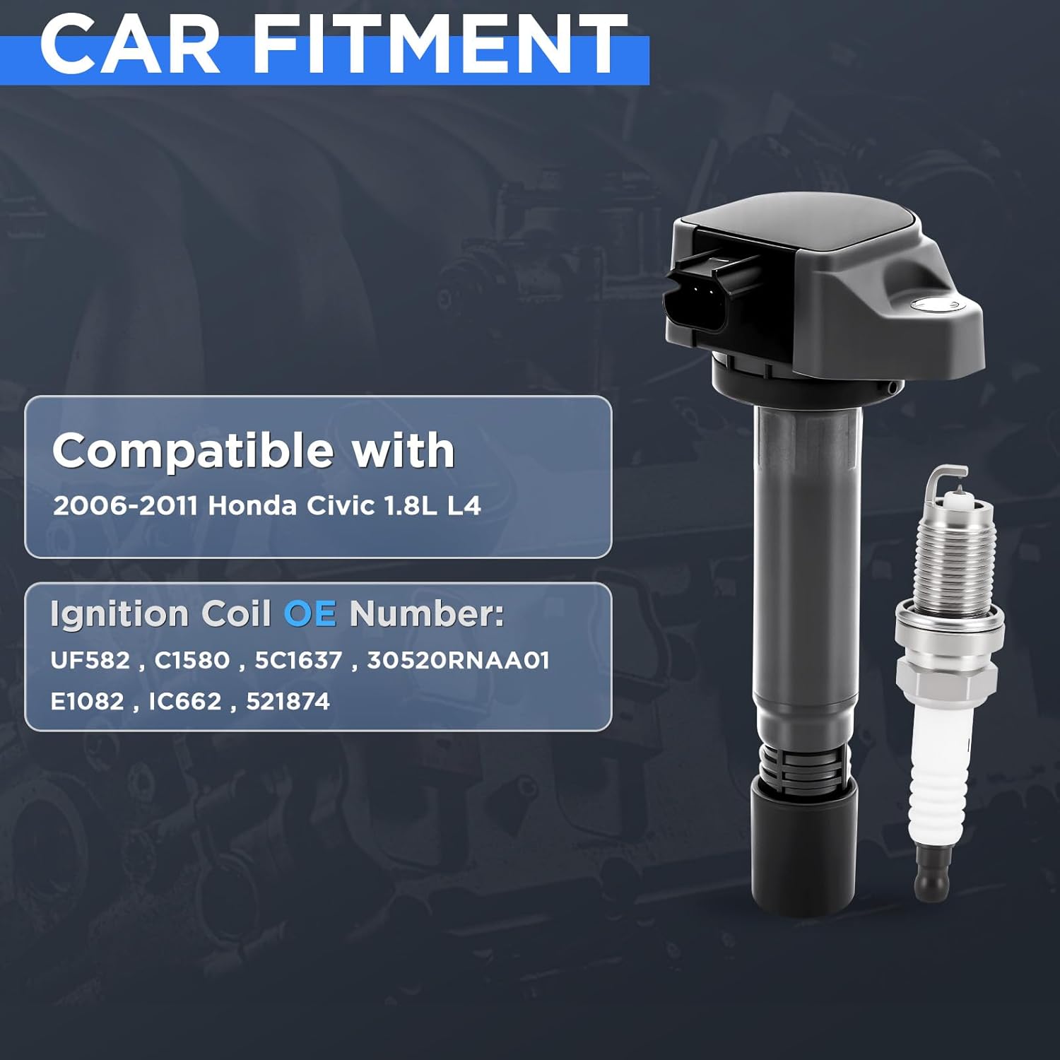 Set of 4 Ignition Coil Pack UF582 and Iridium Spark Plugs Compatible with Honda Civic 2006-2011 1.8L L4