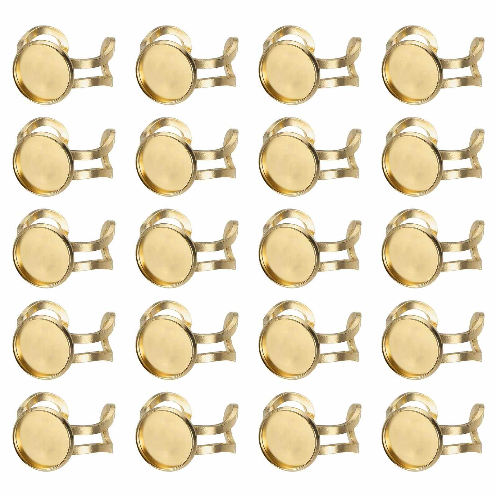MECCANIXITY 20Pcs Adjustable Finger Ring Base, 12mm Stainless Steel Flat Round Ring Settings Cabochon Base Setting Bezel for Jewelry Making DIY Crafts Findings, Golden