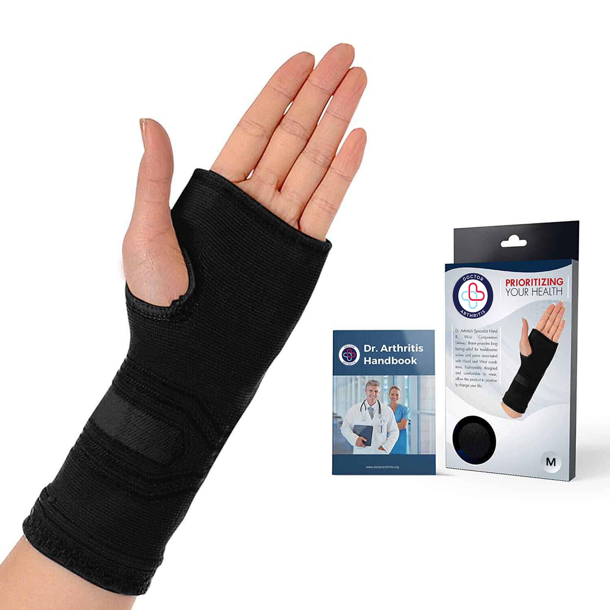 Dr. ArthritisDoctor Developed Wrist & Hand Compression Sleeve Support Brace, Palm Protector with Gel Pad, for Carpal Tunnel, RSI & More Black, Medium