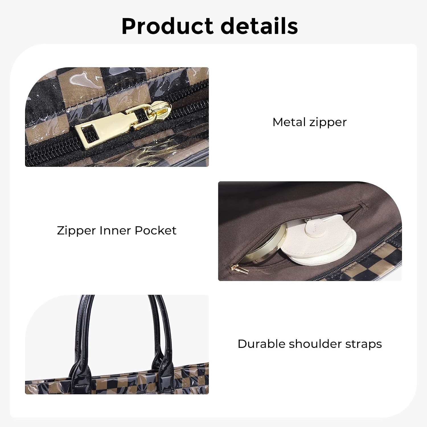 Checkered Tote Bag Large Plaid PVC Tote Bag for Women Plastic Letters Print Handbag for Work Shopping