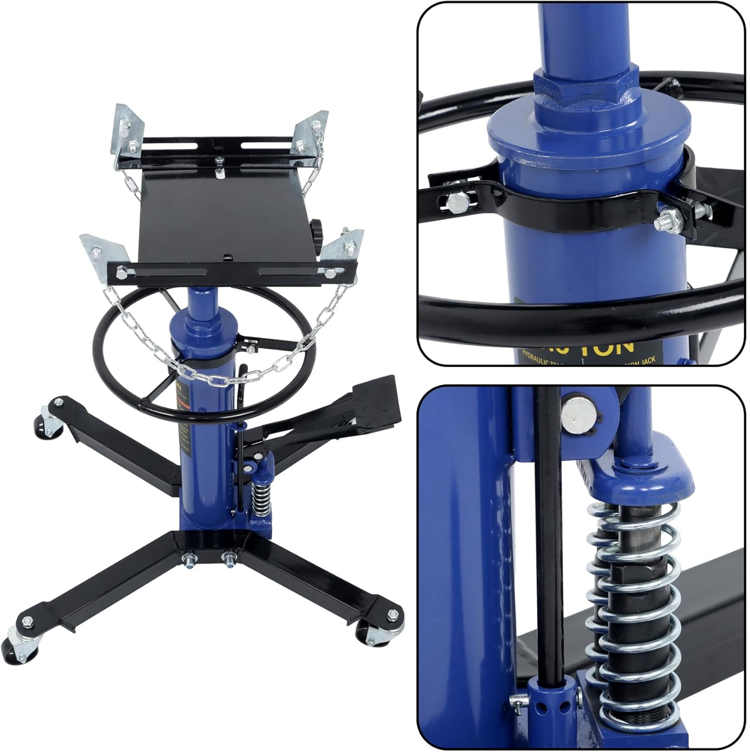 waltyotur Dual Plunger Hydraulic Transmission Jack 1322LBS Capacity Hydraulic Telescopic Jack with 360° Swivel Wheel, Blue