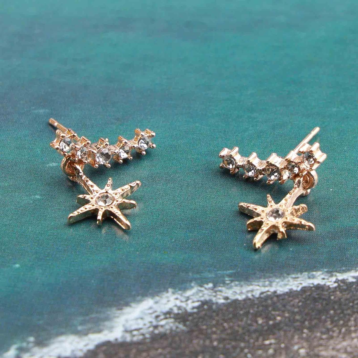 Bohemian Cz Northstar Dangle Earrings Gold Star Ear Climber Earrings Triple Star Ear Crawler Earring Retro Celestial Earrings Jewelry for Women - Image 4