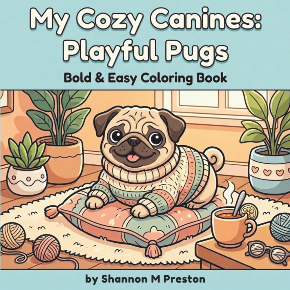 My Cozy Canines: Playful Pugs: A Relaxing, Bold and Easy Coloring Book of Cute Pugs in Charming and Cozy Everyday Scenes