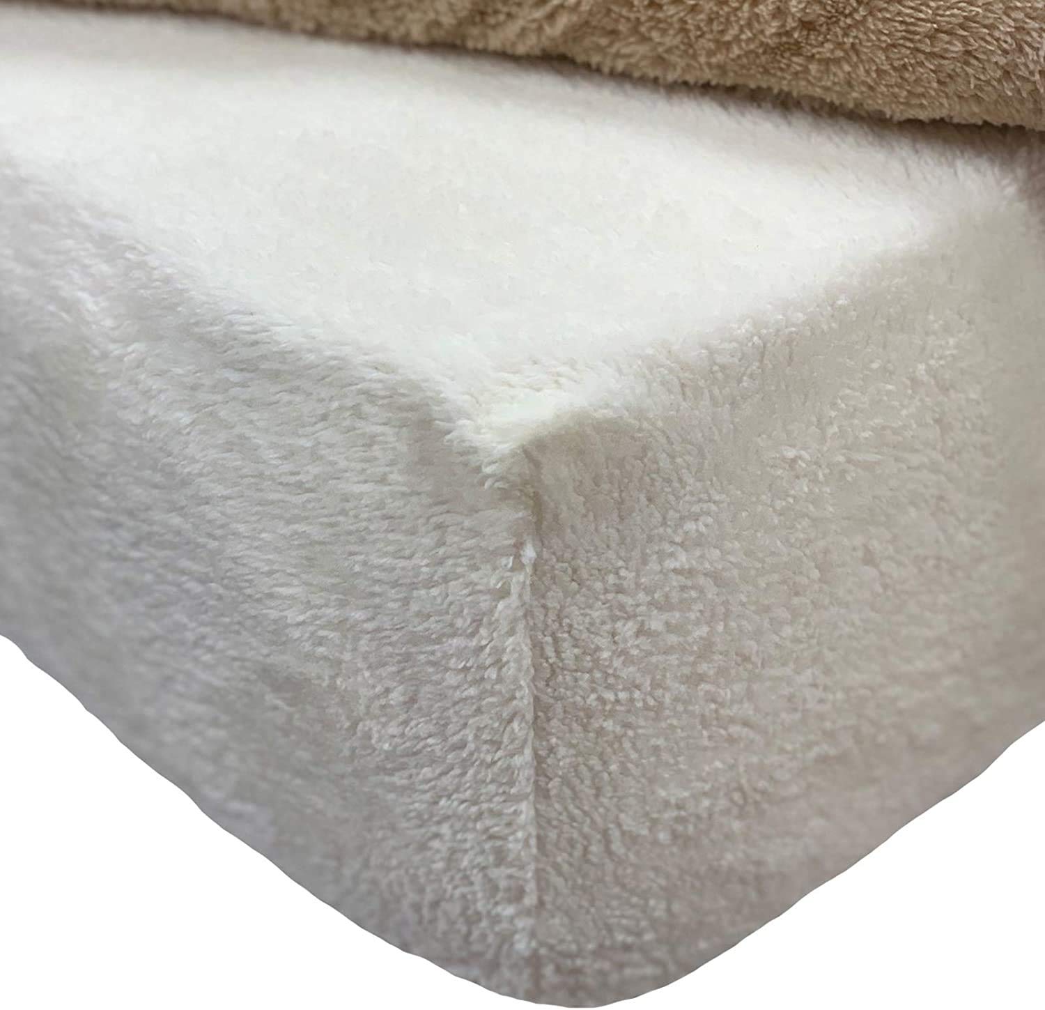 CreationsMart 100% Polyester, 9"/25CM Teddy Bear Soft Sherpa Fleece Fitted Bed Sheet Thermal Warm Plain Bedding, (Cream Ivory, Double)